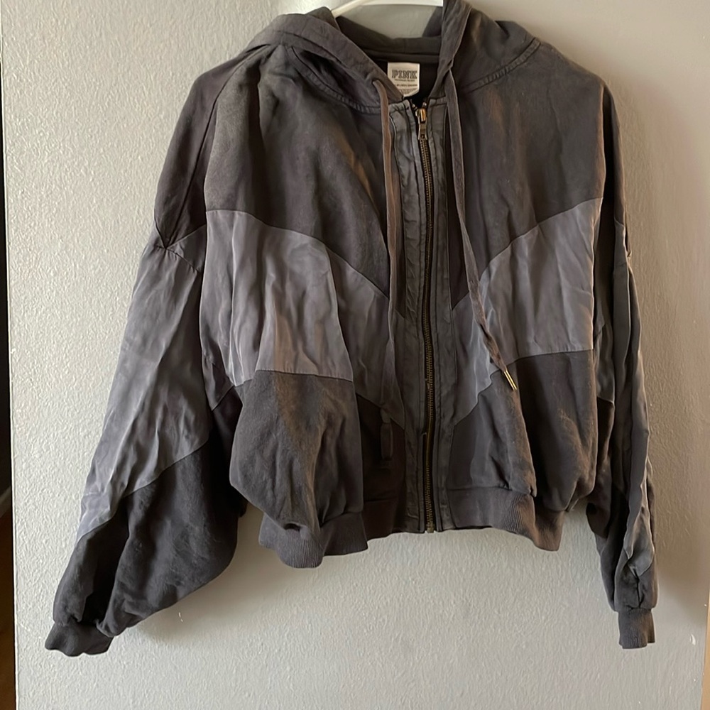 Victorias Secret Pink Black/Gray Zip Up Hoody XS